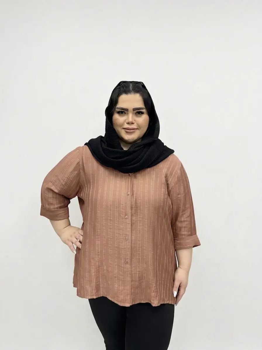شومیز مانتویی لمه آستین پاکتی سایز بزرگ زنانه